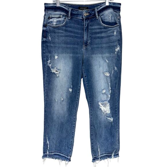 Judy Blue Distressed Straight Fit Stretch Denim Jeans Size 14W - Picture 1 of 16